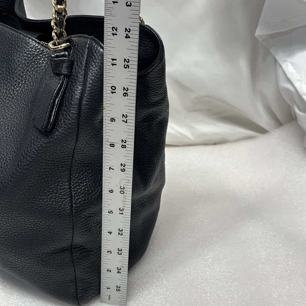 Tory Burch Harper Tote Bag Black Excellent Pebbled Leather Gold Chain Logo